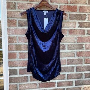 Calvin Klein Midnight Blue Smooth Velvet Sleeveless Top Women Medium NWT
